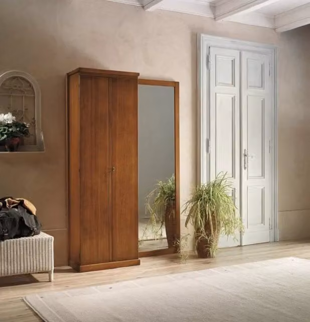 Appendiabiti con specchio a 2 ante Mobili 2G in legno color noce L: 140 cm, P: 38 cm, H: 200 cm