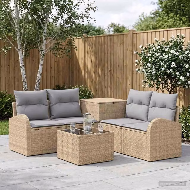 Set di divani 6 pz Beige e Grigio Chiaro 55 x 55 x 37 cm 3447197