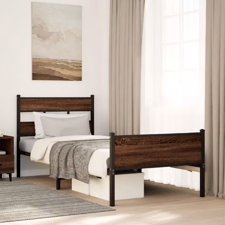 vidaXL Giroletto senza materasso in legno e metallo colore rovere marrone L/P/H: 200 x 90 x 20 cm