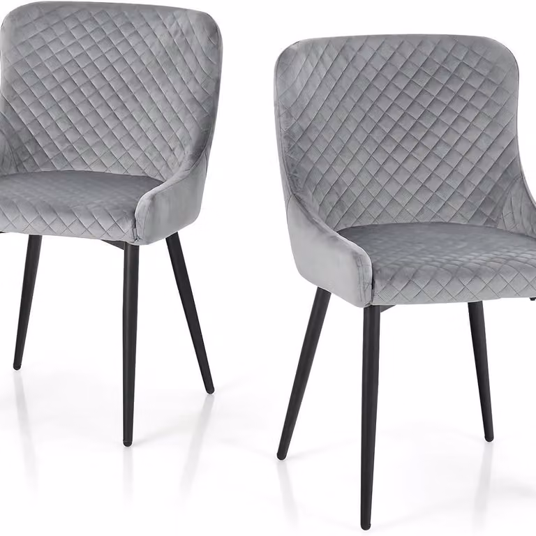 Set di 2 sedie da pranzo con rivestimento in velluto, gambe in metallo nero e design ergonomico