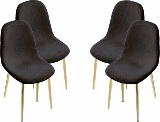 MAURY'S SET 4 SEDIE IMBOTTITE TEDDY IN TESSUTO NERO CON GAMBE ORO 44X48X88 CM