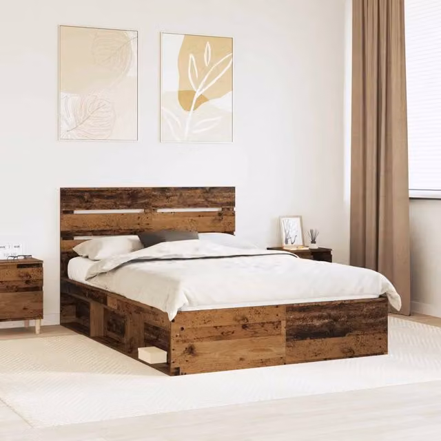 Struttura letto in pino massello e legno vidaXL, colore marrone, L/P/H: 140 x 190 x 100 cm – 1
