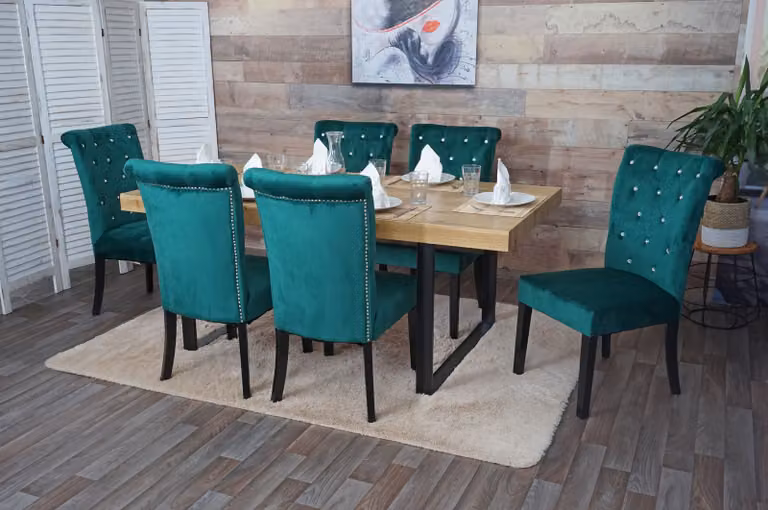 Set da 6 sedie da sala da pranzo MCW-D22, sedie da cucina, velluto con borchie ~ verde scuro, gambe nere