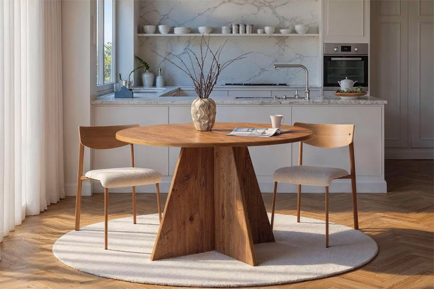 Skye Decor, Virella - Atlantic Pine, tavolo da pranzo, pino atlantico, piano in melamina 100 %, 120 x 120 x 75 cm
