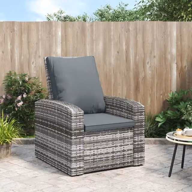Poltrona Reclinabile da Giardino vidaXL in Polyrattan Grigia con Poggiatesta Regolabile e Braccioli – 1
