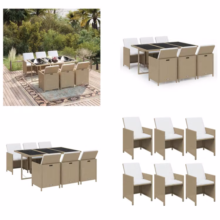 vidaXL set da pranzo da giardino 7 pezzi con cuscini in poly rattan beige - Set da pranzo da giardino - Set da pranzo da giardino - Set da pranzo in poly rattan - Set da pranzo da esterno