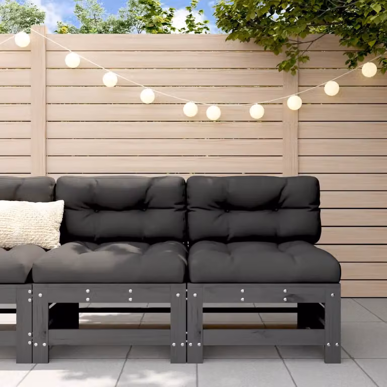 Set di 2 divani centrali da giardino vidaXL in legno massello di pino grigio stile rustico