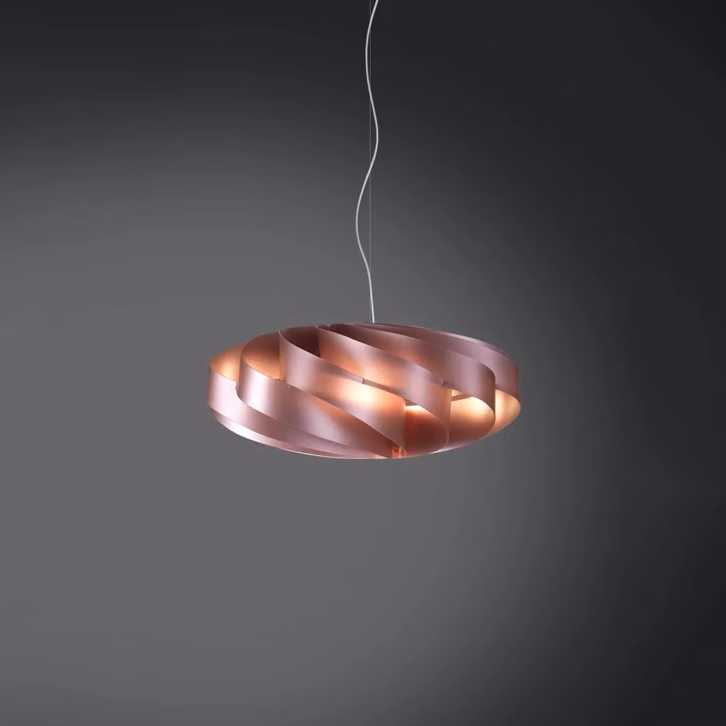 Lampada a sospensione moderna Flat Polilux Linea Zero colore pink con finiture in metallo cromo, diametro 50 cm, attacco E27 – 2