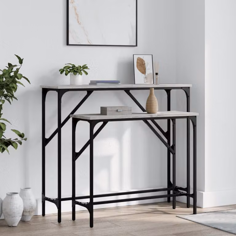 Set di 2 tavolini consolle vidaXL in legno e metallo, colore grigio, stile industriale per soggiorno o ingresso