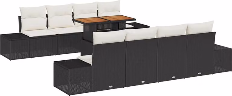 Set Divano da Giardino con archiviazione 9 pcs Nero Poly Rattan