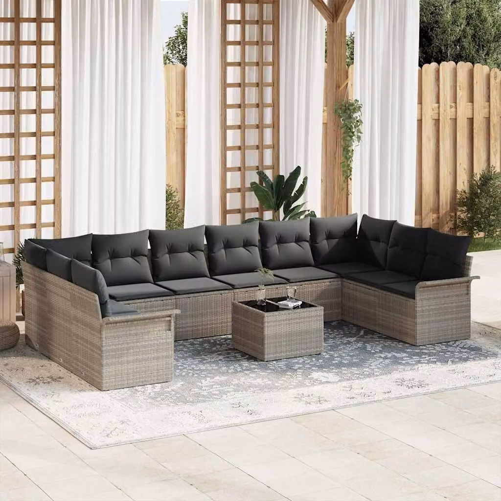 Maison Exclusive - Set Divano da Giardino con cuscino 11 pcs Grigio Poly Rattan
