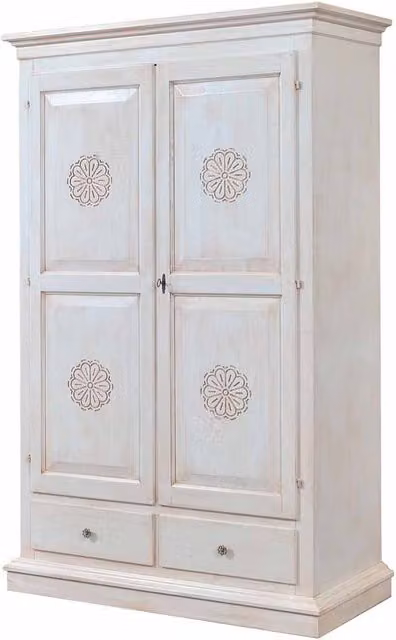 Armadio a 2 ante in legno stile shabby chic bianco con decori floreali Mobili 2G L/P/H: 125 x 61 x 200 cm