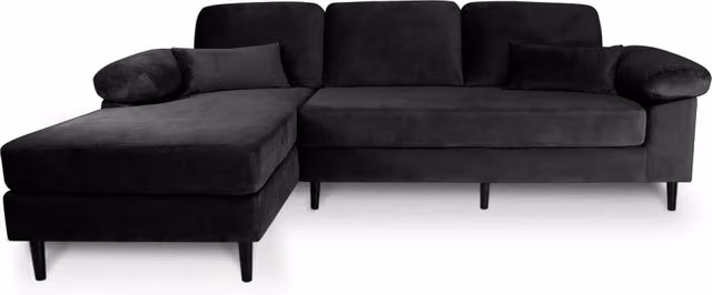 Divano angolare 3 posti con chaise longue sinistra velluto nero - Washington - DI-WA10VLT-CLSX