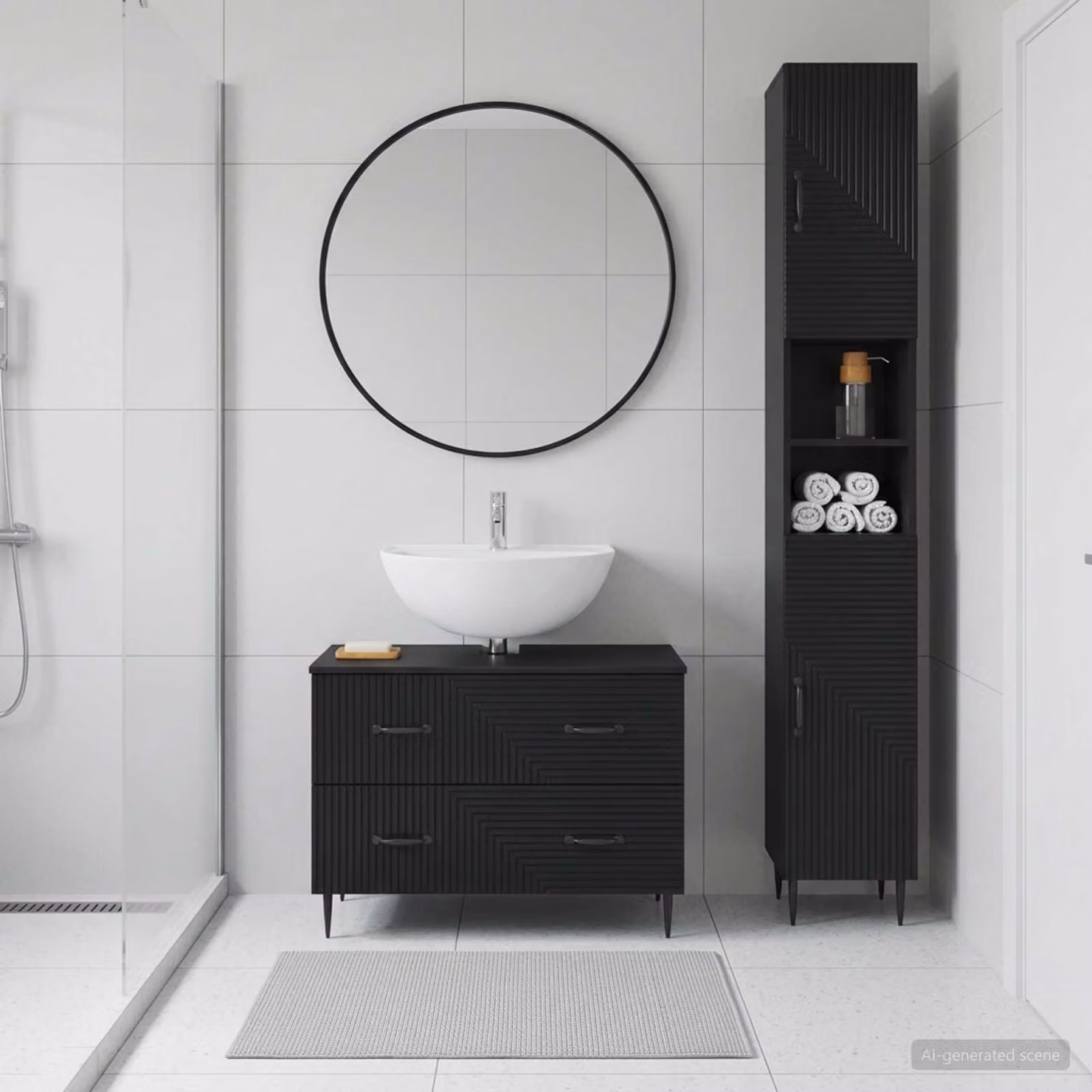 Set di mobili da bagno vidaXL HAARLEM composto da 2 pezzi, mobile lavabo e pensile, nero opaco