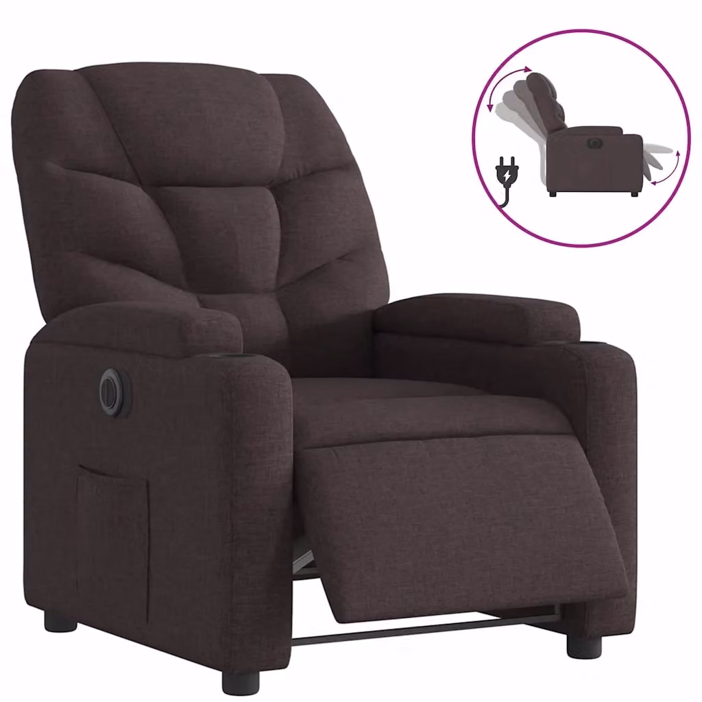 vidaXL Poltrona Elettrica Reclinabile in Tessuto Marrone con Braccioli e Funzione Auto-Return – 2