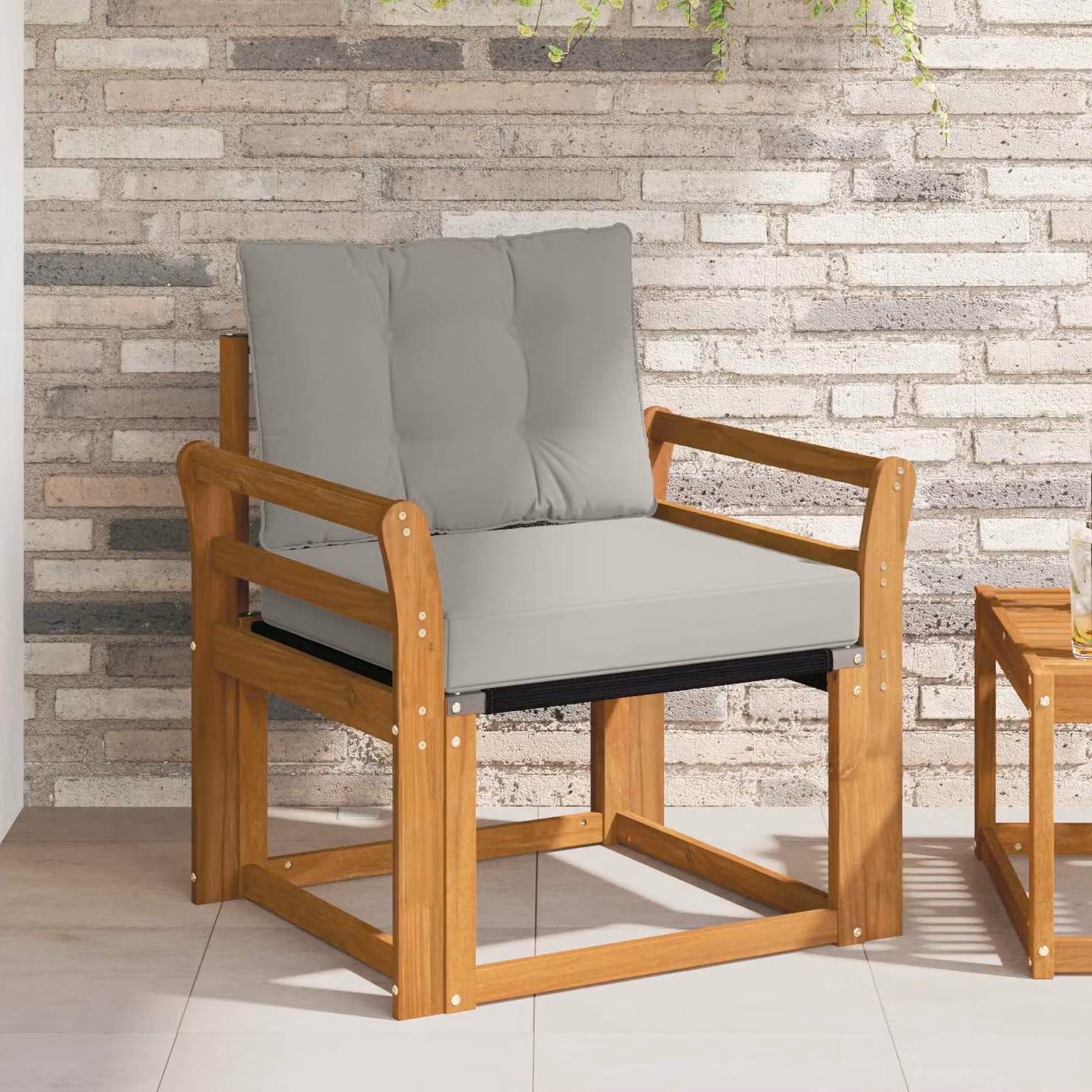 Divano da esterno moderno vidaXL in legno di acacia con cuscini in tessuto textilene grigio e marrone