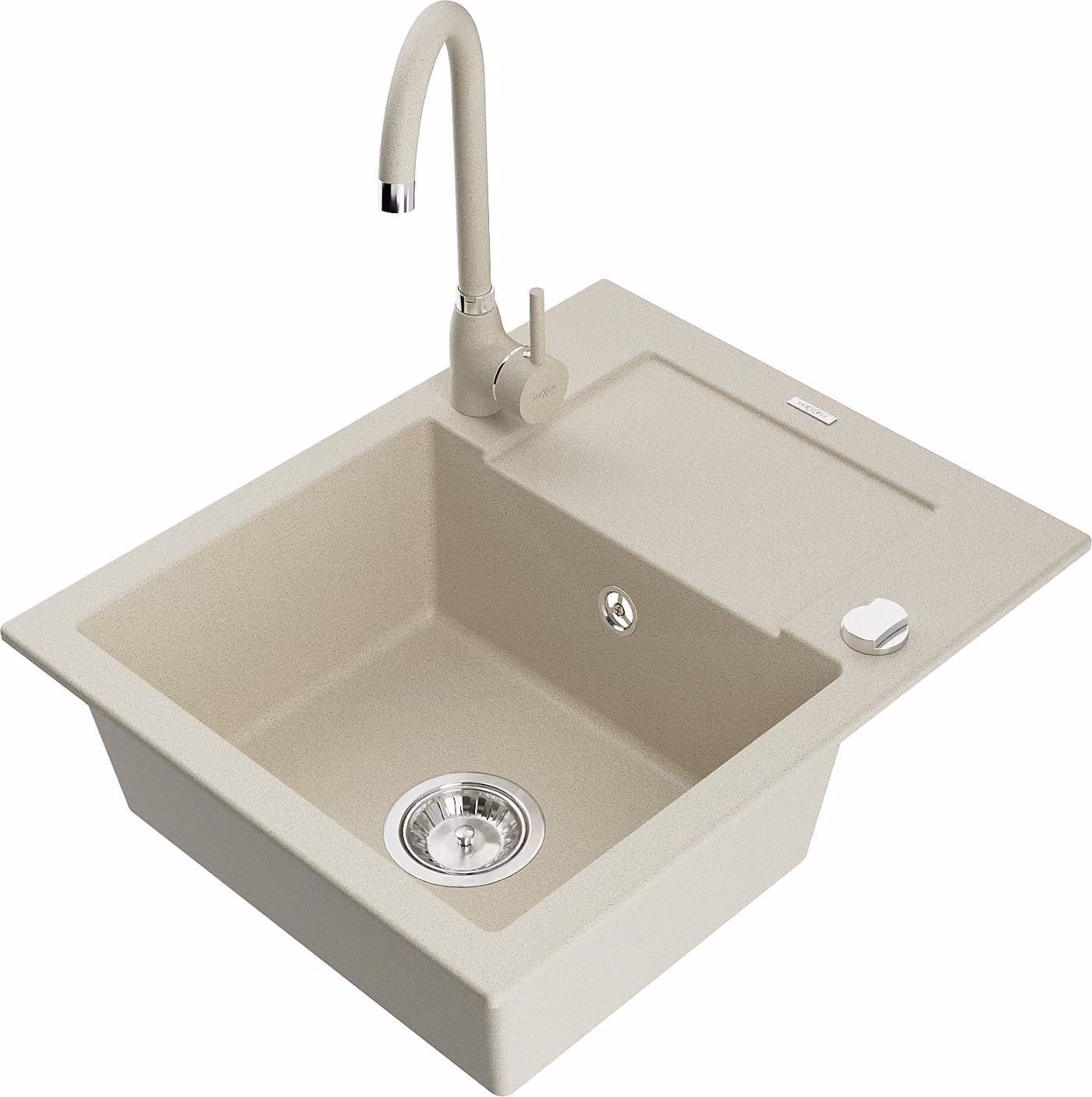 Mexen Enzo lavello in granito a 1 vasca con sgocciolatoio e rubinetto da cucina Telma, beige - 6506-69-670200-69