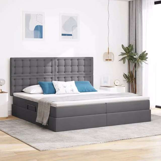 Letto con contenitore e materasso vidaXL moderno in tessuto grigio L/P: 200 x 200 cm, H: 204 cm – 1