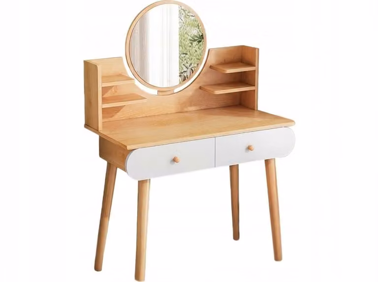 Tavolo da toeletta con specchio per il trucco, grande, in legno, stile scandinavo