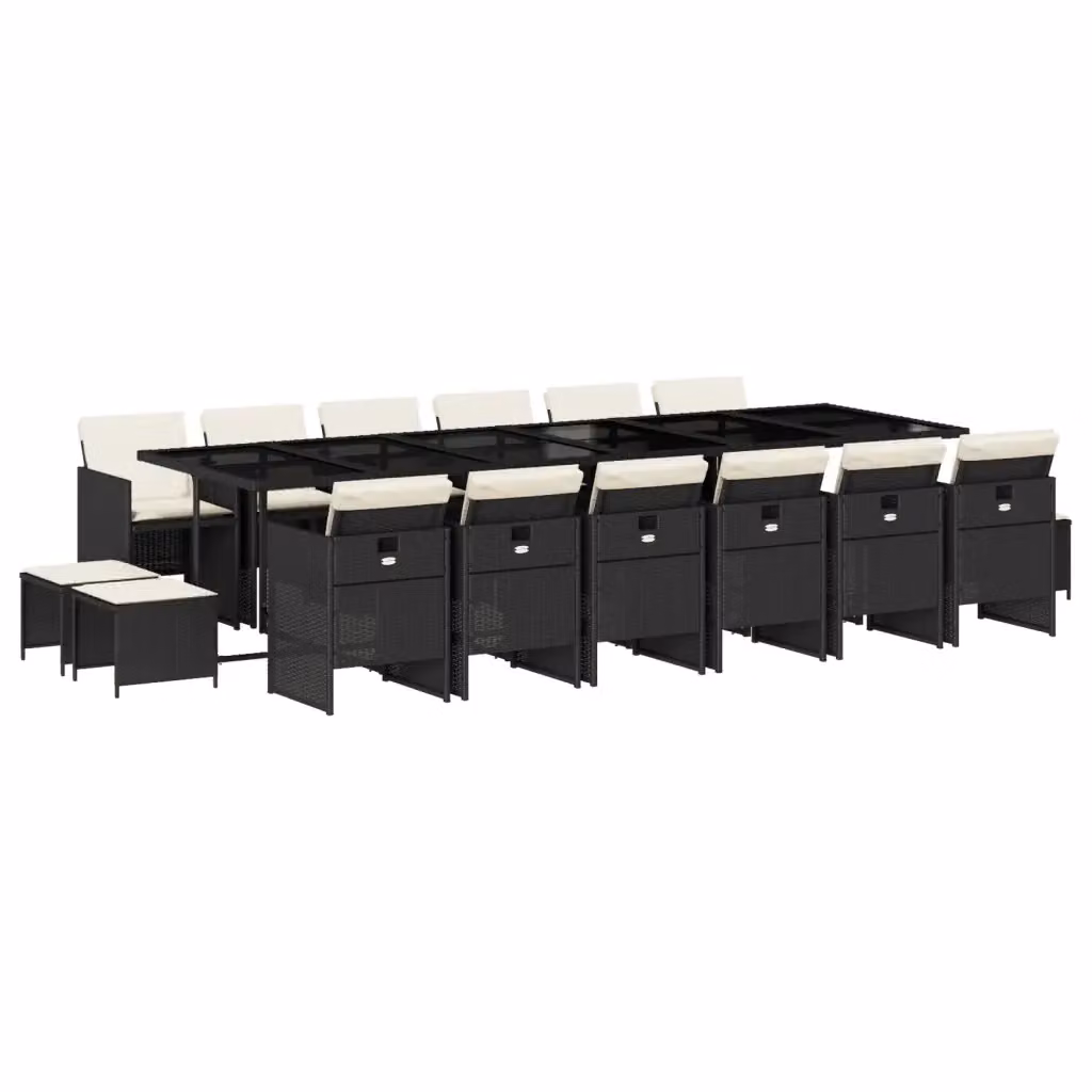 Set da Pranzo da Giardino vidaXL 17 pz in Polyrattan Nero con Piano in Vetro e Cuscini – 2