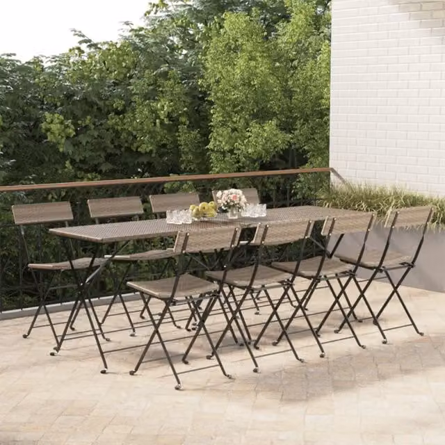 Sedie pieghevoli, 8 pezzi, in polyrattan grigio e acciaio 3152120