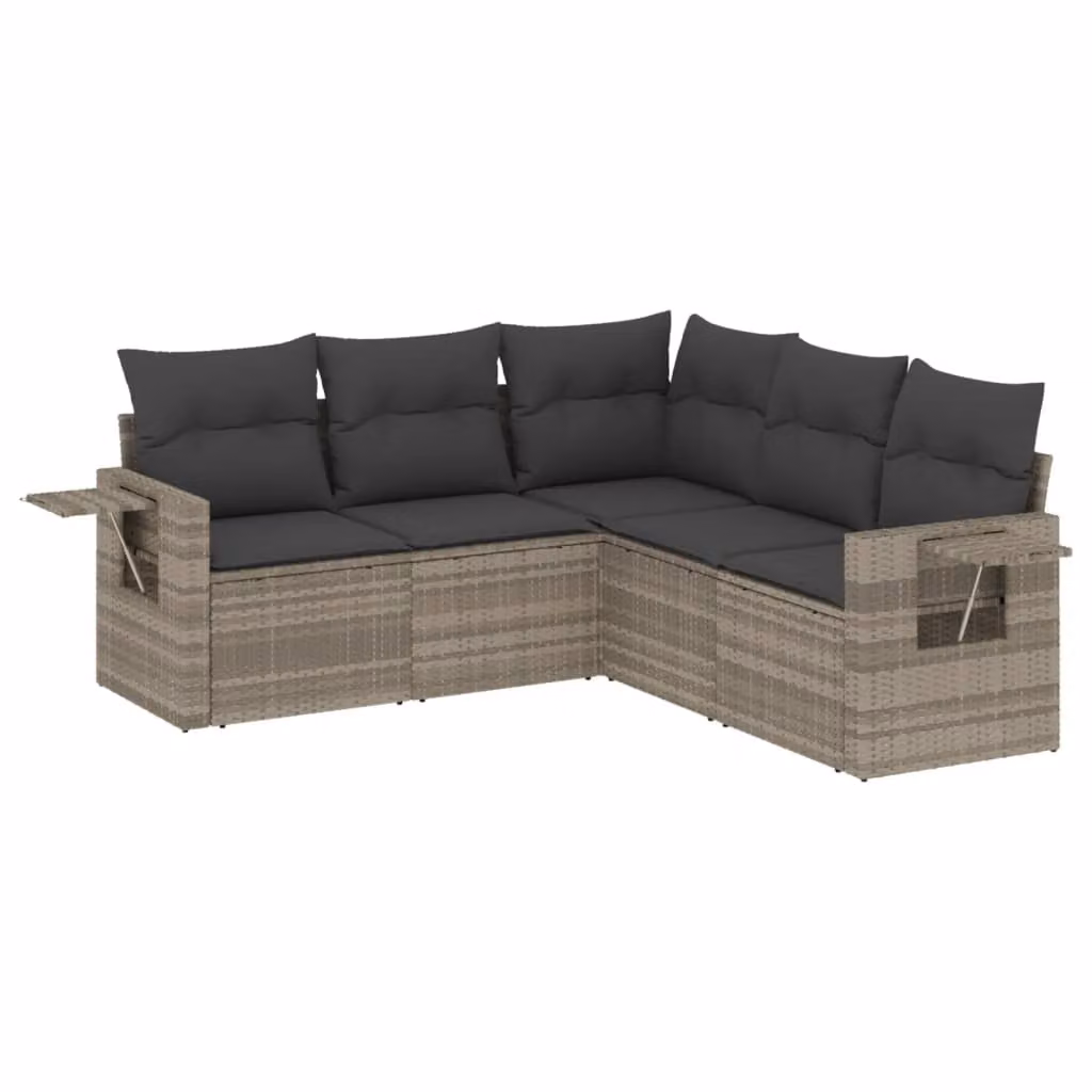 Set Divano da Giardino 5pz con Cuscini Grigio Chiaro Polyrattan