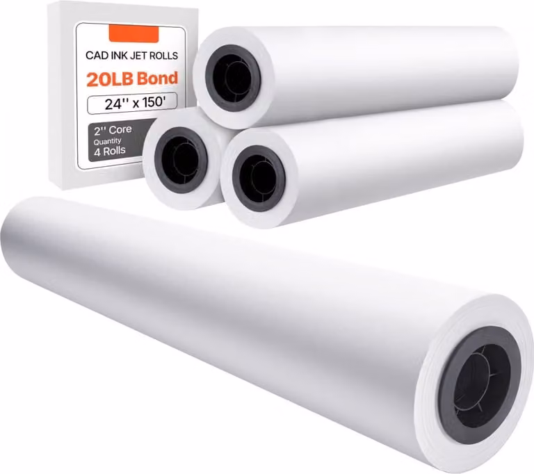 Carta per plotter di grande formato 4 rotoli da 45,7 m - Rotoli CAD bond di grande formato - Carta da disegno di alta qualità per stampe di grandi dimensioni