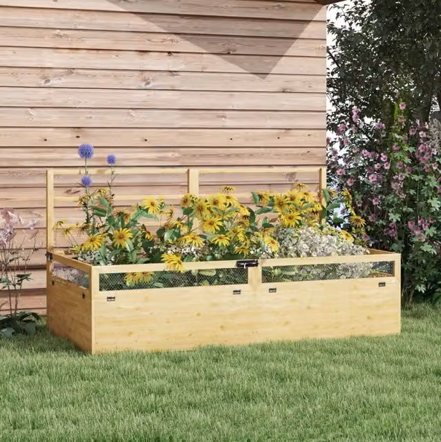 Fioriera rialzata in legno con grigliato 183 x 98,5 x 95 cm