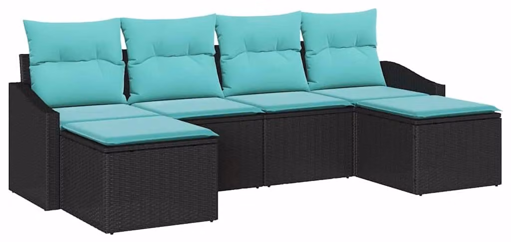 Set di divani con cuscino 6 pcs Nero polyrattan