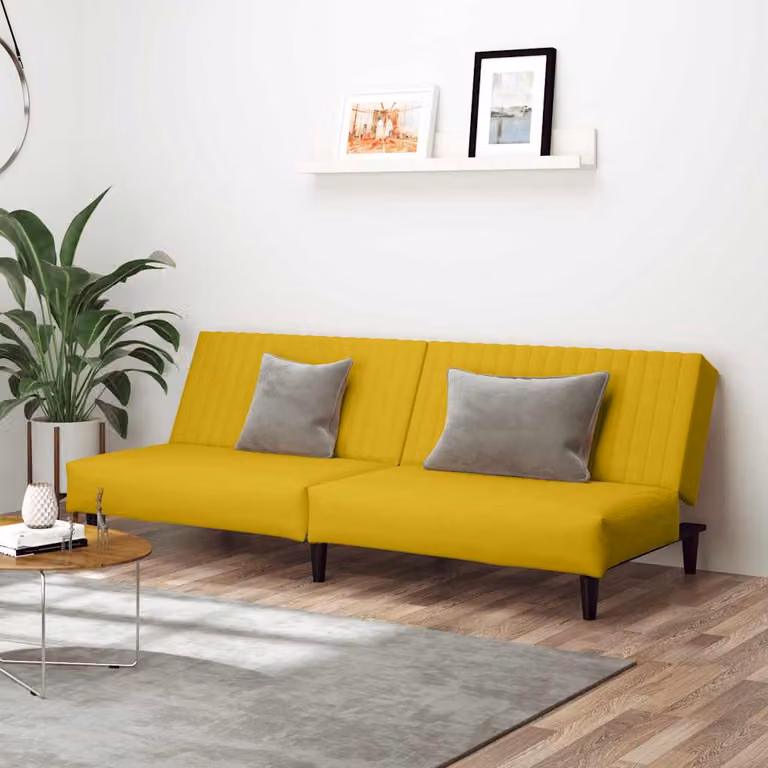 vidaXL Divano Letto Click-Clack in Velluto Giallo con Struttura in Legno Solido