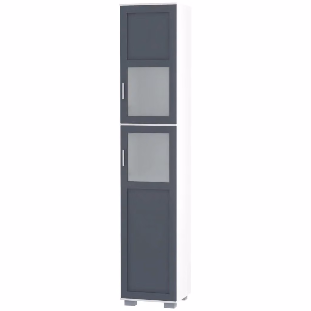 Colonna bagno Xylo con 2 ante in vetro temperato e ripiani regolabili, Bianco e Grigio, L: 37 cm, P: 35 cm, H: 190 cm – 2