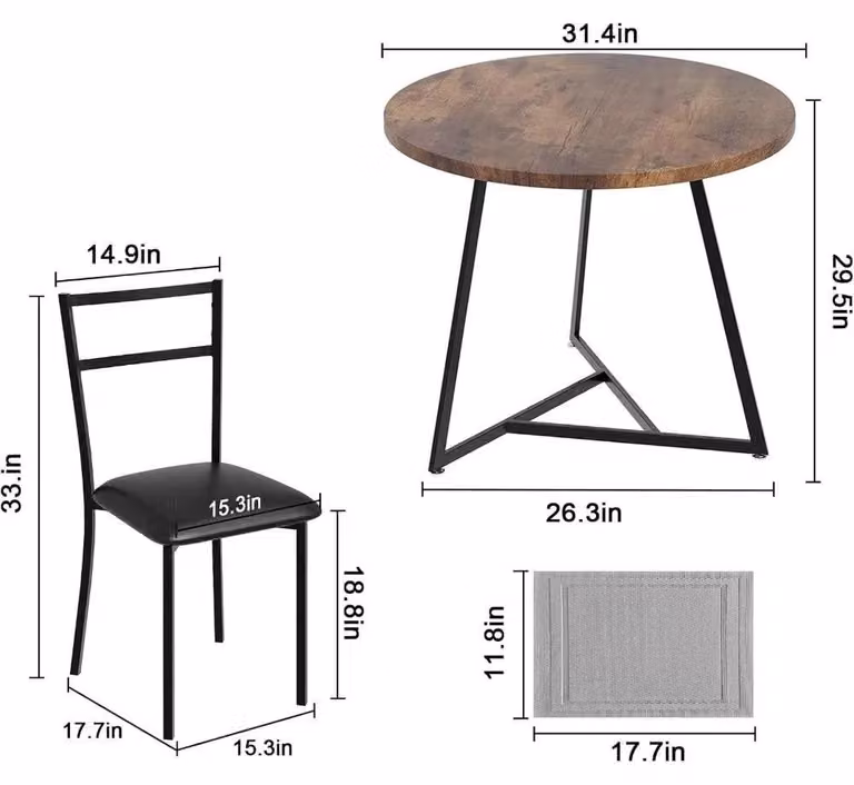 Set da pranzo per 2 persone - Tavolo rotondo componibile in 3 pezzi - Design retrò - Piano del tavolo in MDF - Struttura intrecciata - Sedie imbottite - Colore: retrò
