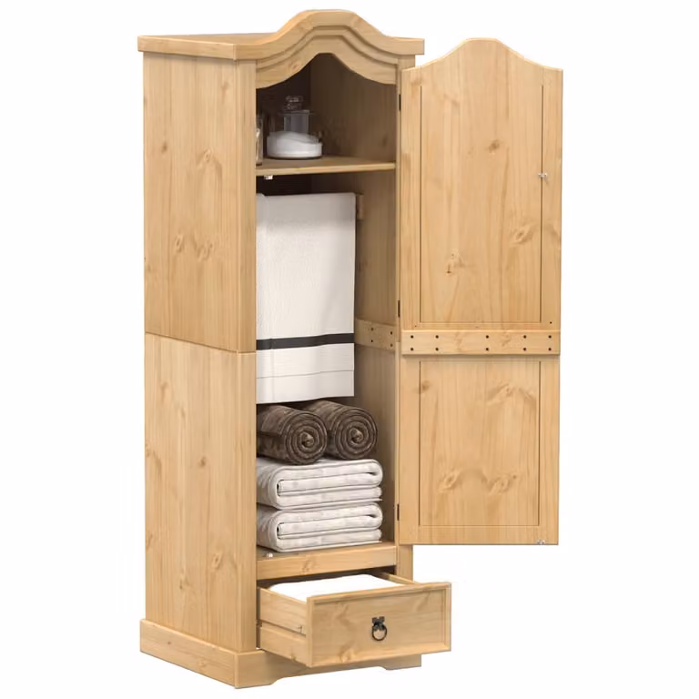 Armadio Corona vidaXL in legno massello di pino, stile rustico con cassetti integrati, colore marrone, L: 55 cm, P: 52 cm, H: 170 cm