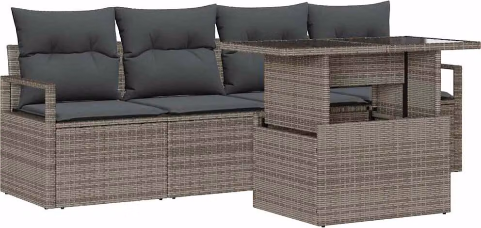Set Divano da Giardino 5 pcs Grigio Poly Rattan