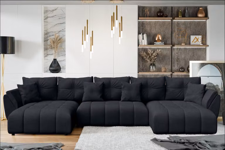 AX LIVING divano a U con funzione letto Antalya 382 cm nero
