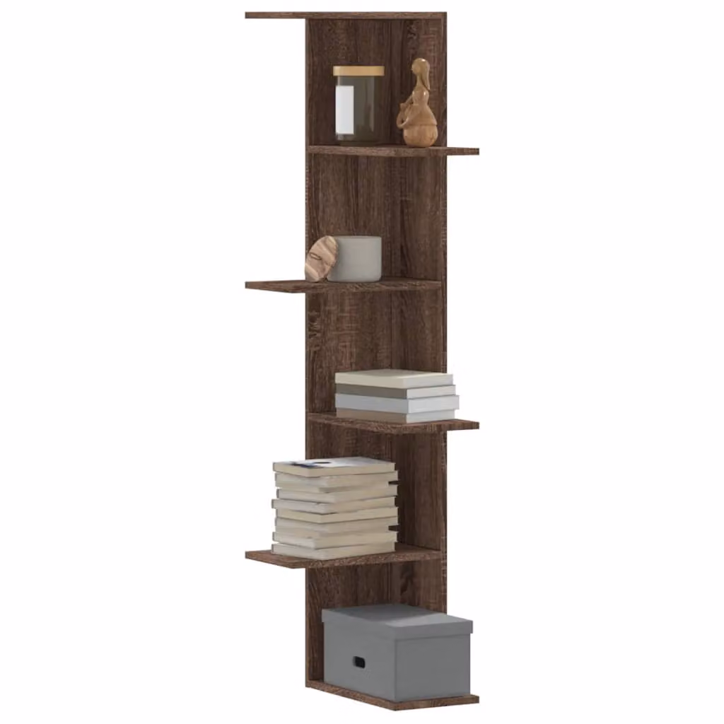 Scaffale angolare da muro vidaXL in legno color rovere marrone, L/P/H: 36,5 x 36,5 x 140 cm