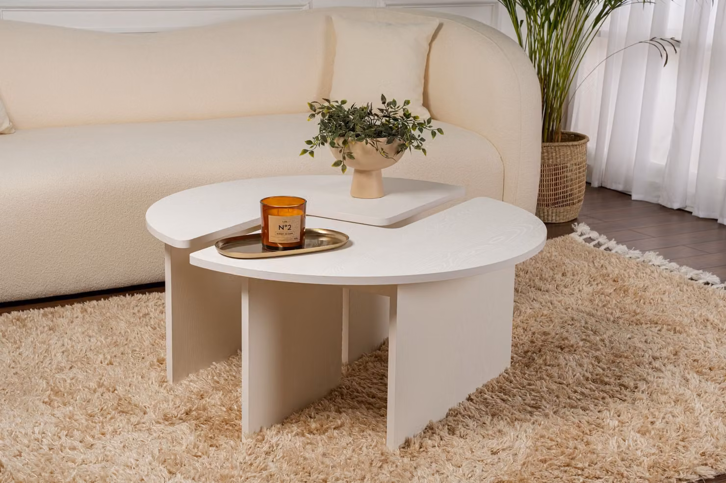 Skye Decor, Moira - Wood White, tavolino da caffè, legno bianco, pannello di legno rivestito in melaminico al 100 %, 90 x 41 x 90 cm