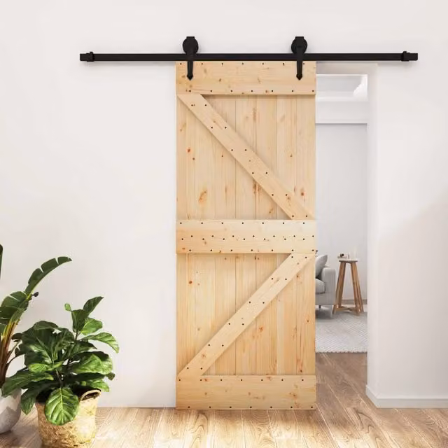 Porta scorrevole minimalist vidaXL in legno e acciaio, Colore: Naturale e Nero, L: 85 cm, H: 210 cm