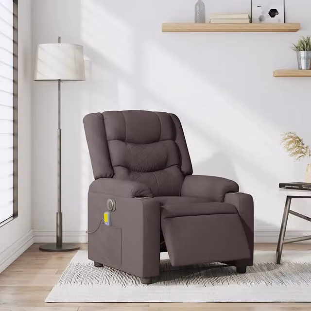 Poltrona Relax Reclinabile Elettrica vidaXL in Tessuto Marrone con Braccioli e Struttura in Legno e Metallo