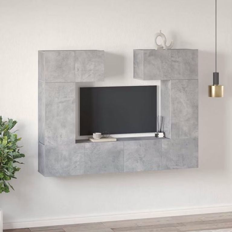 vidaXL Set di Mobili Porta TV 6 Pezzi Grigio Moderno in Legno e MDF da Appendere alla Parete