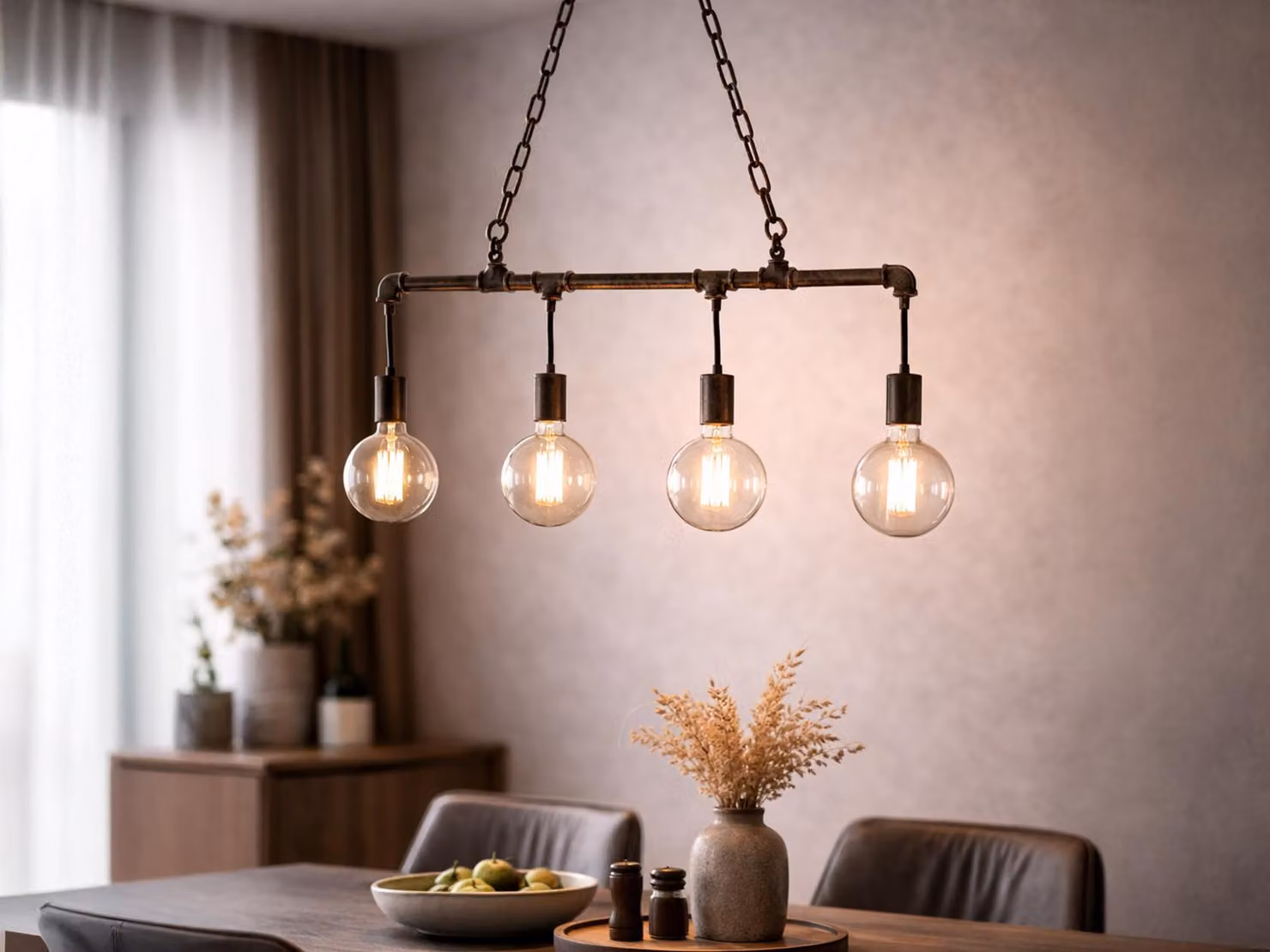 Lampada a sospensione a barra AMARCORD in stile industriale con effetto ruggine su tubo idraulico