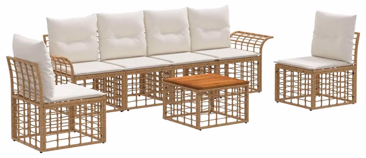 Set di divani da esterno 7 pcs Naturale e Bianco Crema