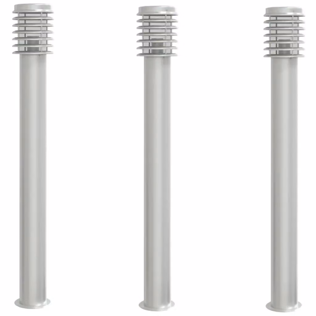 Set di 3 lampade da terra per esterni vidaXL in acciaio inox e plastica, colore argento, altezza: 110 cm, protezione IP44, attacco E27 – 2