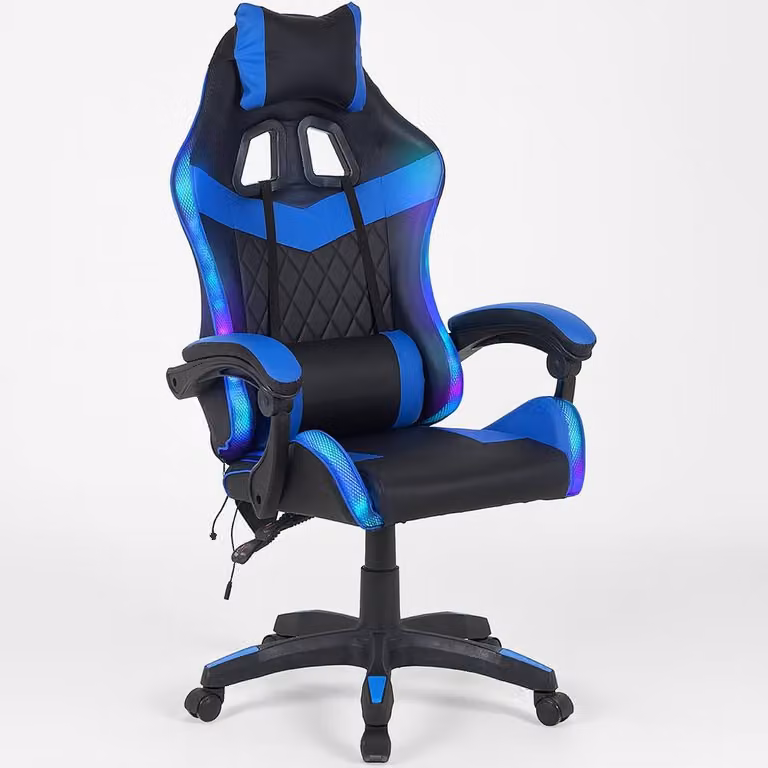 Sedia da gaming Shally Dogan con strisce LED RGB multicolore e rivestimento in ecopelle