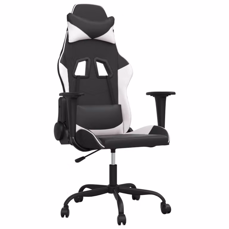 Sedia da Gaming Massaggiante Nera e Bianca in Pelle finta