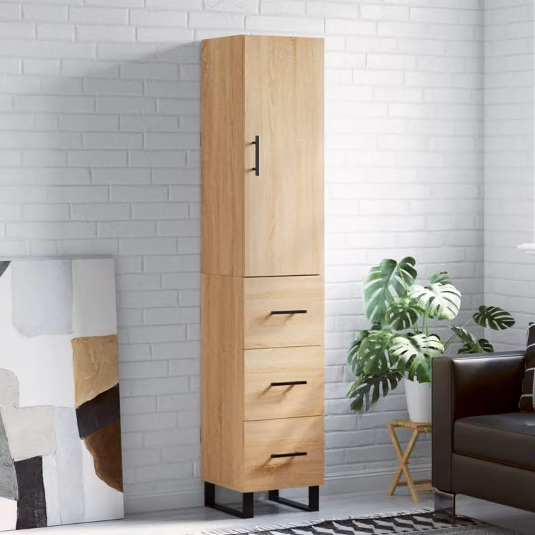 Credenza moderna vidaXL in legno e metallo color rovere, L/P/H: 34,5 x 34 x 180 cm