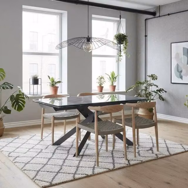 Tavolo da pranzo allungabile Axis Duzzle in ceramica e vetro effetto marmo grigio antracite L: 160-240 cm, P: 90 cm, H: 76 cm