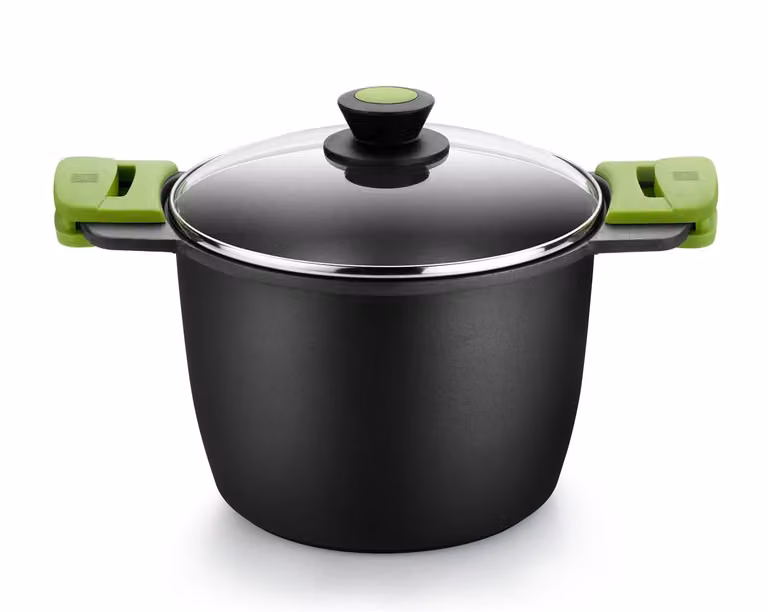 Pentola in alluminio antiaderente per induzione con coperchio in vetro, diam. 20cm