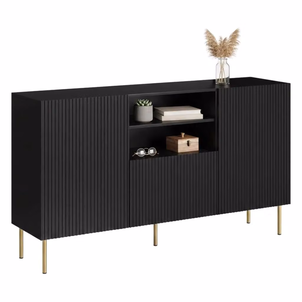 Madia DMORA Stornara moderna in MDF nero e oro con cassetti soft close L: 150 cm, P: 42 cm, H: 82 cm – 2