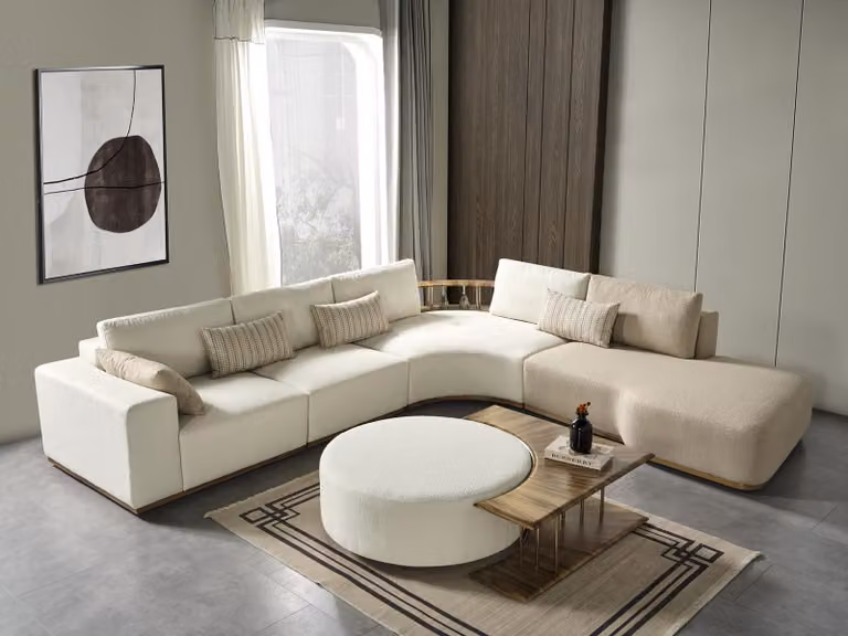 Ecksofa L-Form Couchtisch Hocker Wohnlandschaft Wohnzimmer Polster 3tlg.